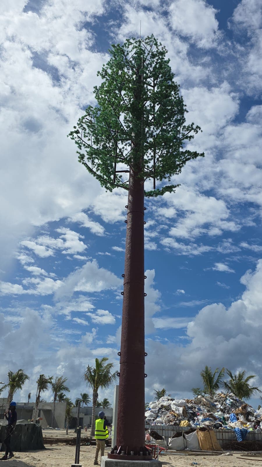 Telecom tower erection with civil groundwork in progress